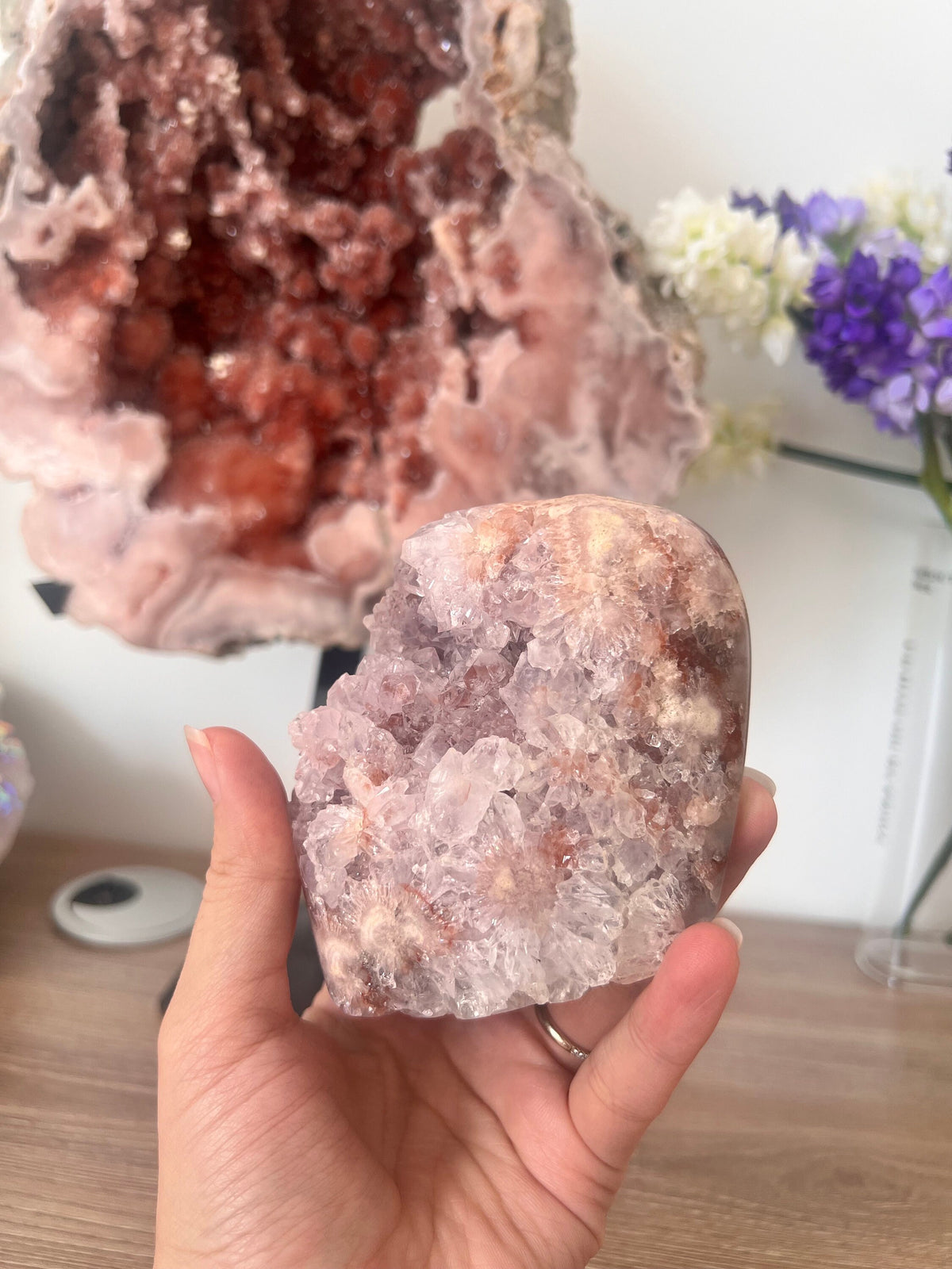 Pink Amethyst Freeform Crystal with Flower Formations