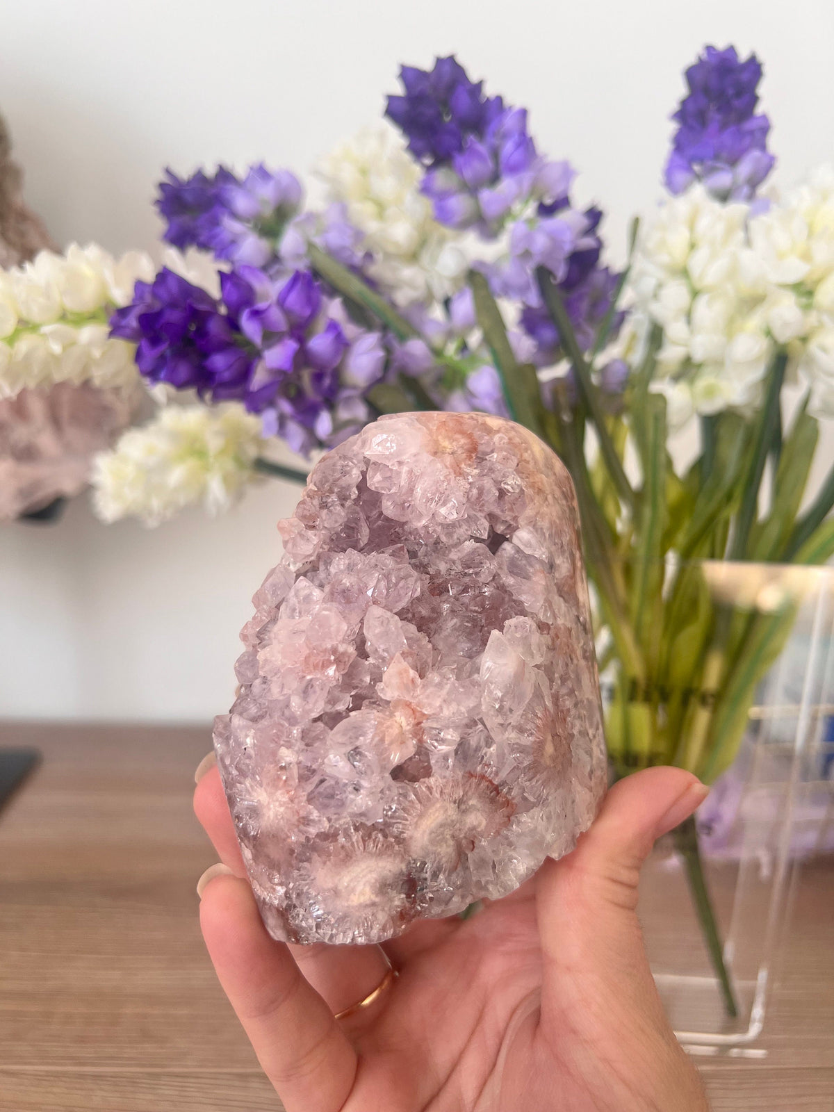 Pink Amethyst Freeform Crystal with Flower Formations