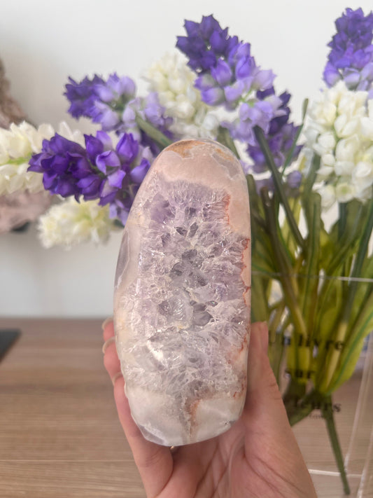Pink Amethyst Freeform Crystal - Quartz Detail, Self Standing