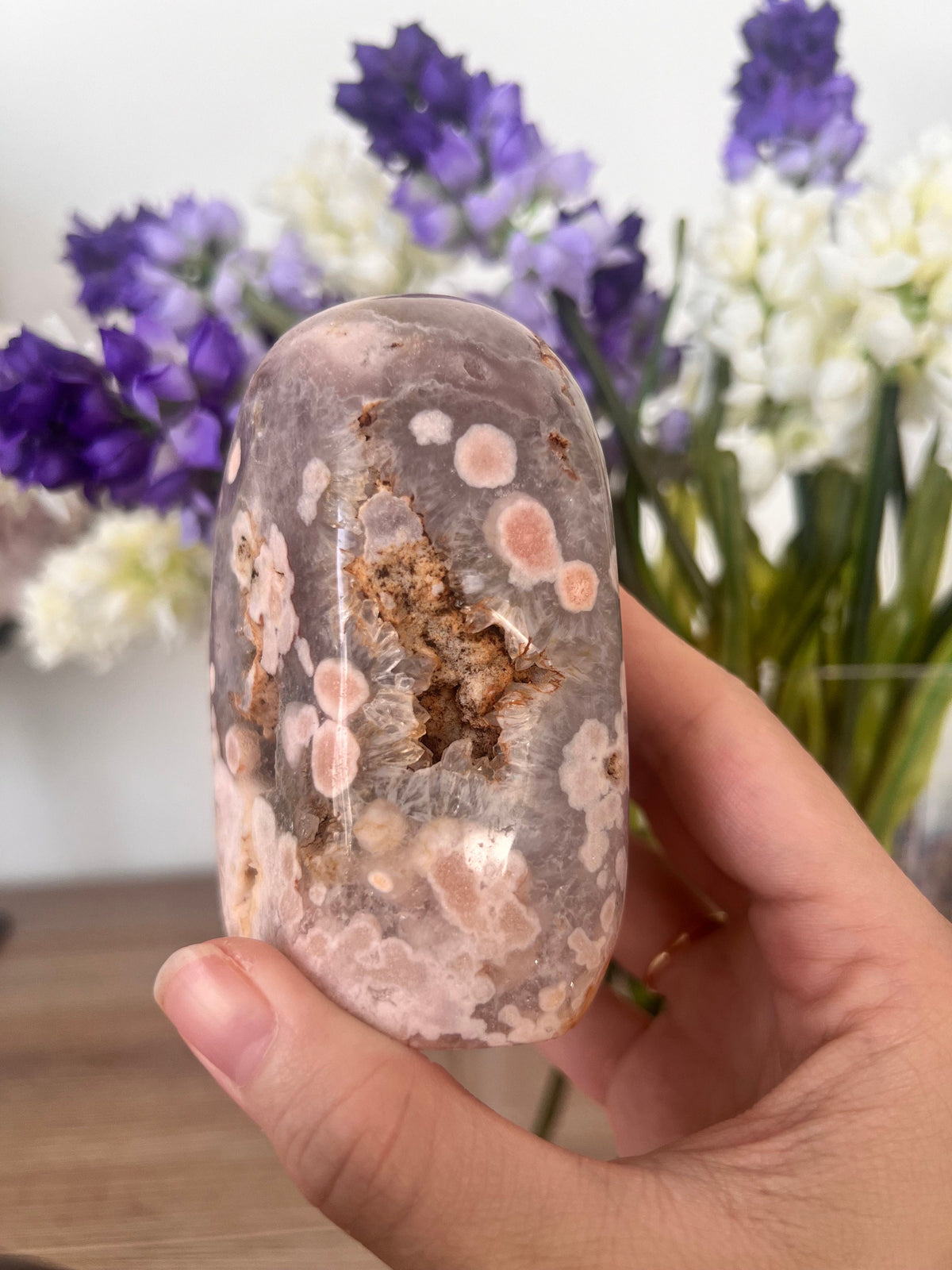 Pink Amethyst Freeform with Flower Agate & Quartz Druzy