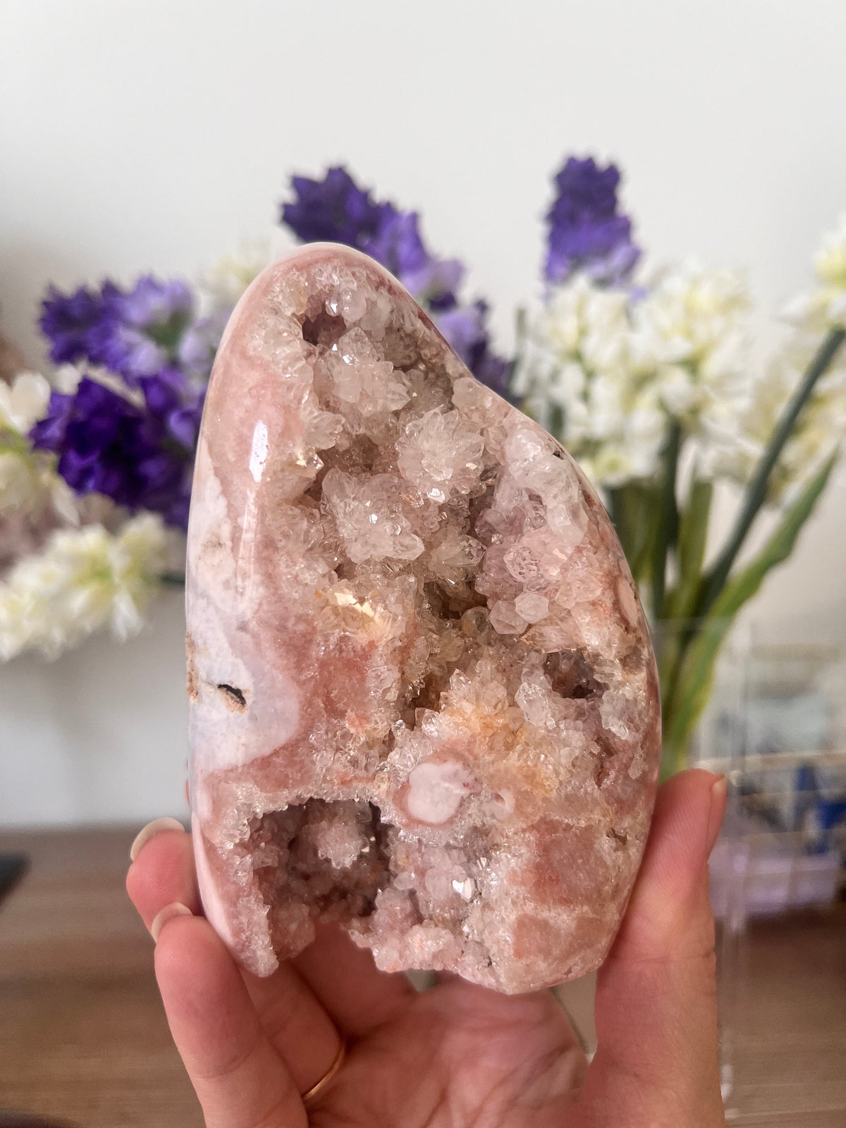 Pink Amethyst Freeform Crystal with Flower Agate & Quartz