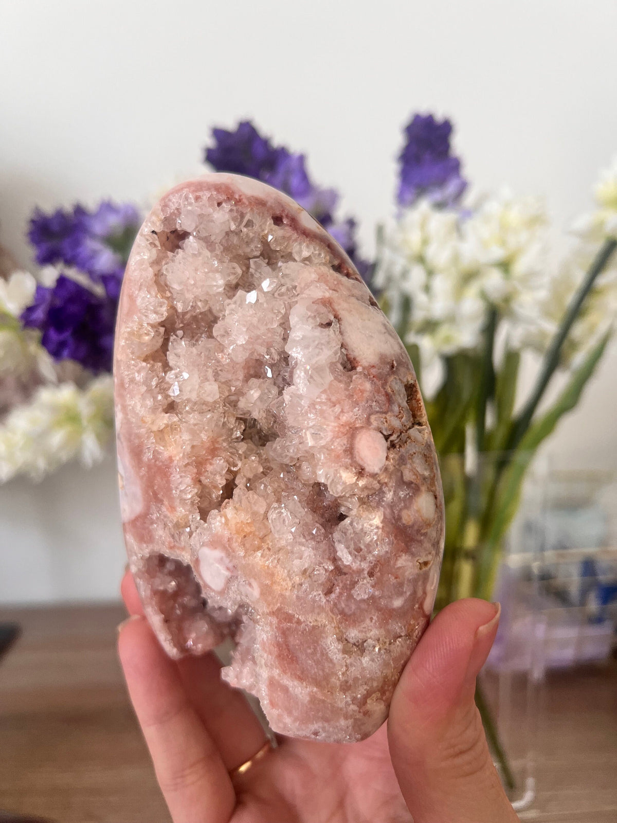 Pink Amethyst Freeform Crystal with Flower Agate & Quartz
