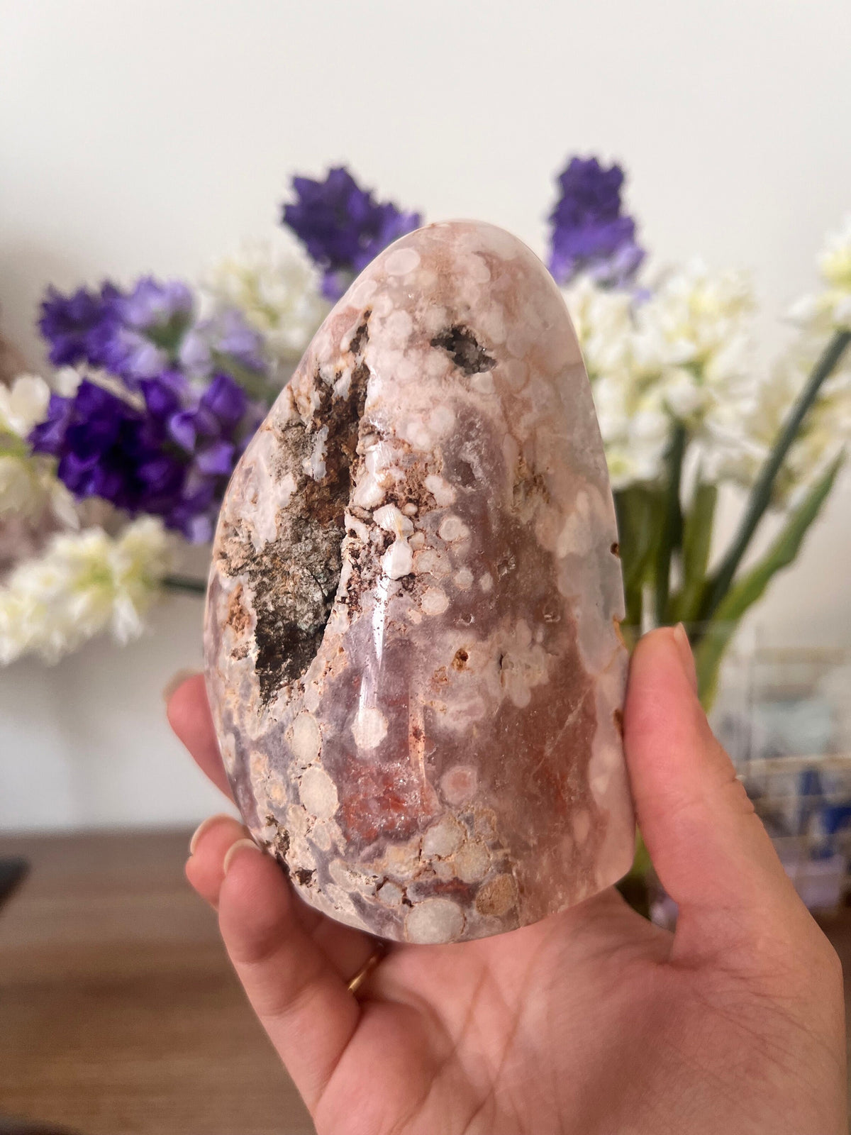 Pink Amethyst Freeform Crystal with Flower Agate & Quartz