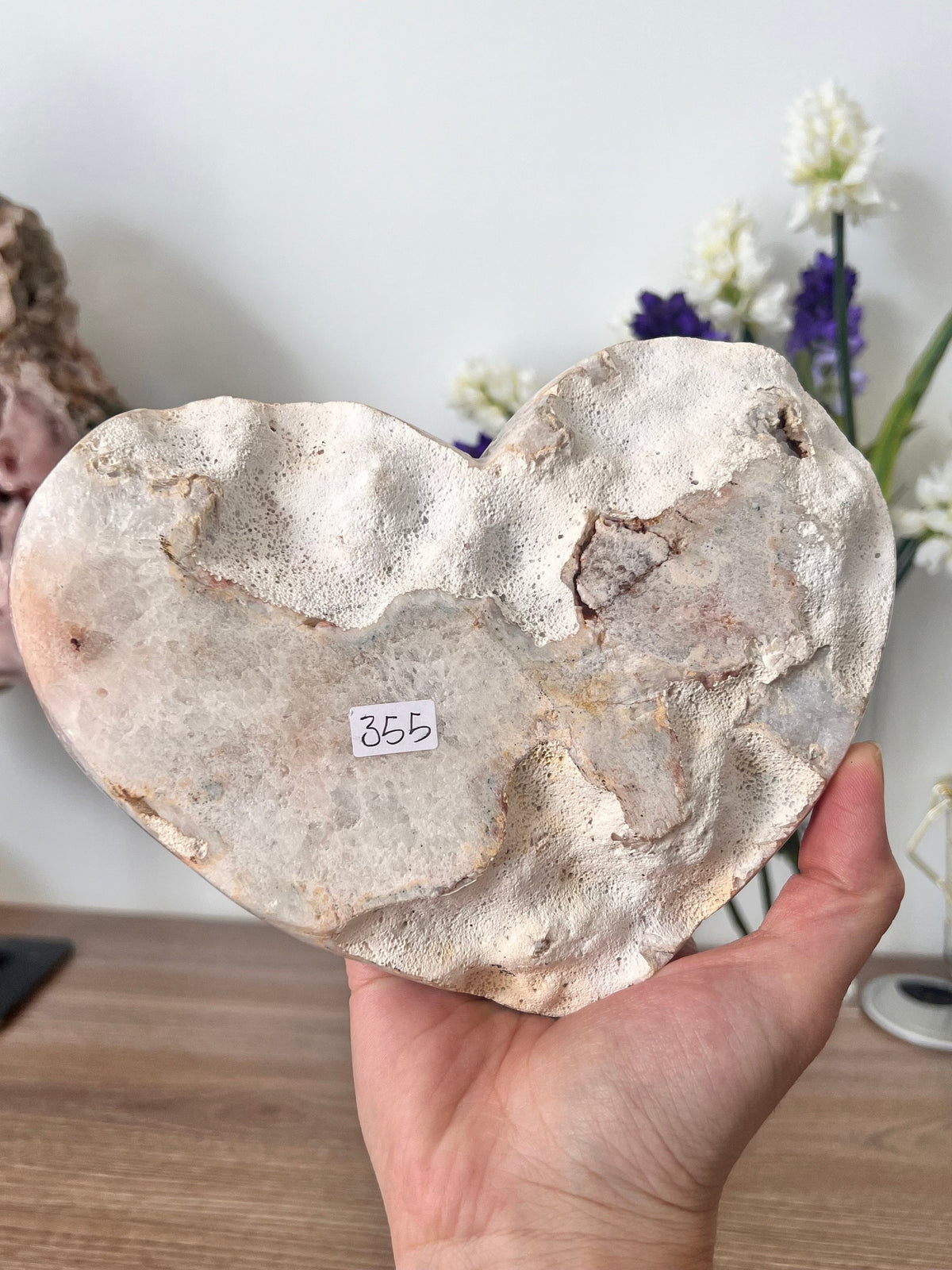 Large Pink Amethyst Heart Crystal with Quartz Drusy