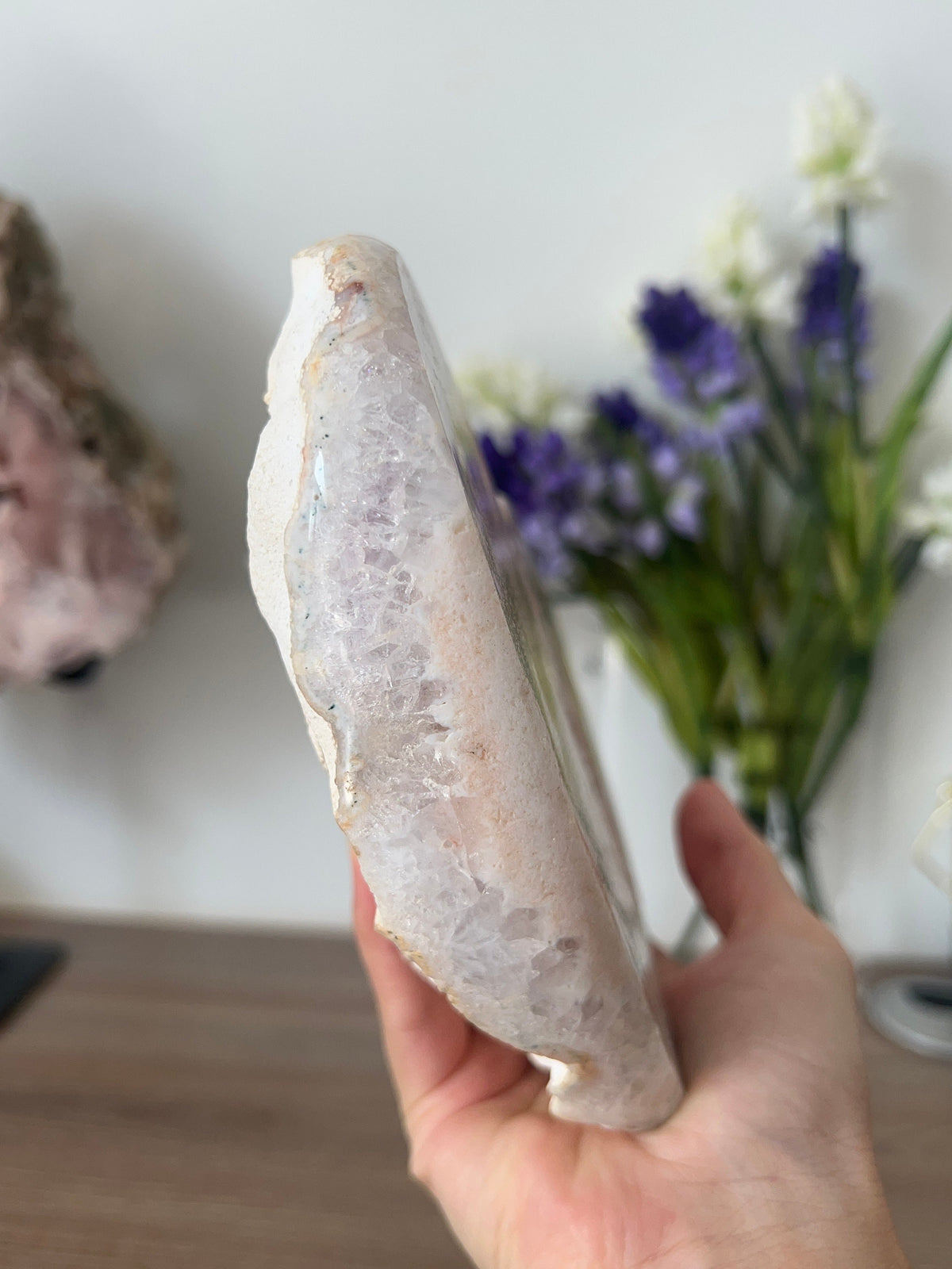 Large Pink Amethyst Heart Crystal with Quartz Drusy