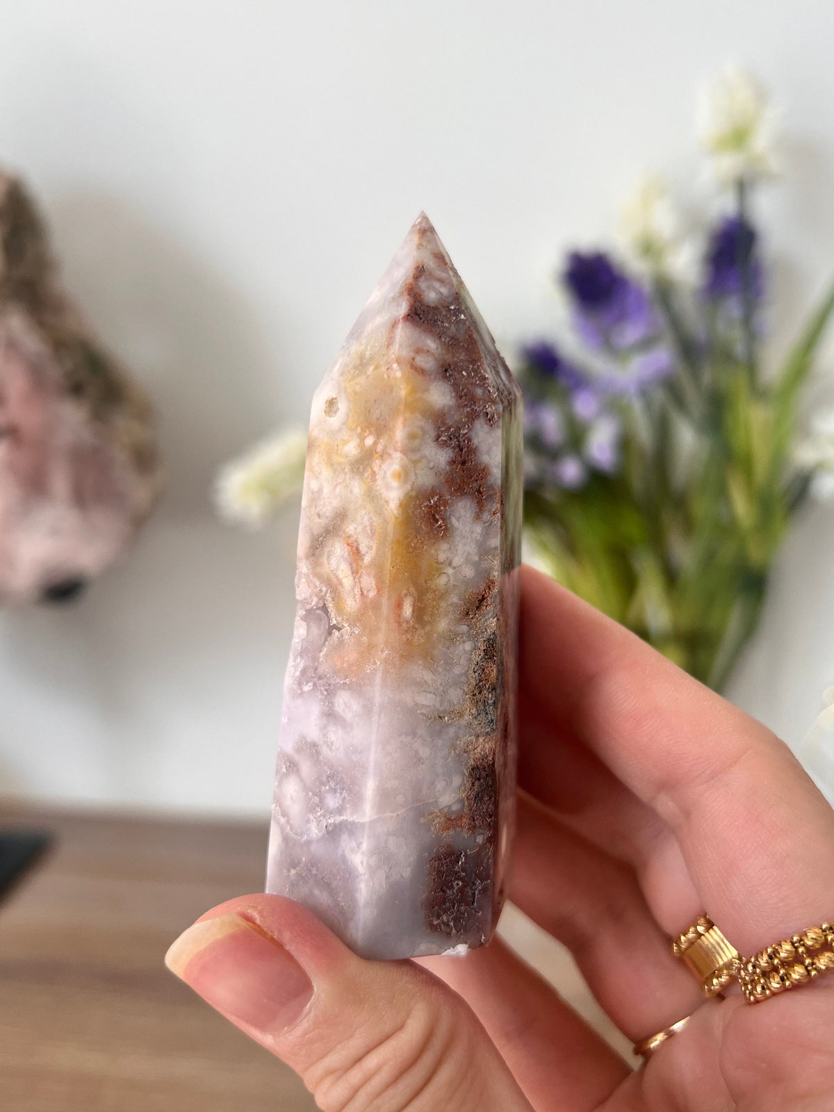 Pink Amethyst Tower, Flower Agate Crystal Point