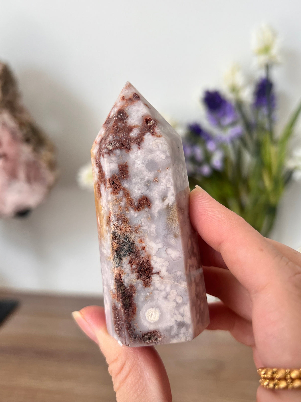 Pink Amethyst Tower, Flower Agate Crystal Point
