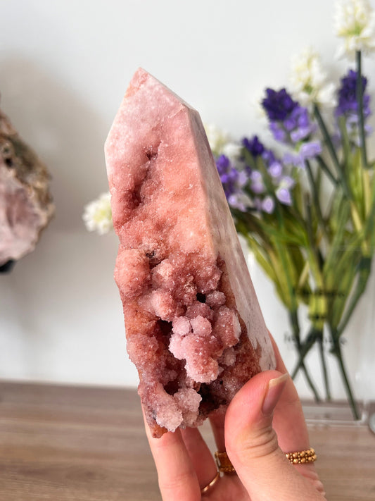 Drusy Pink Amethyst Crystal Point Tower