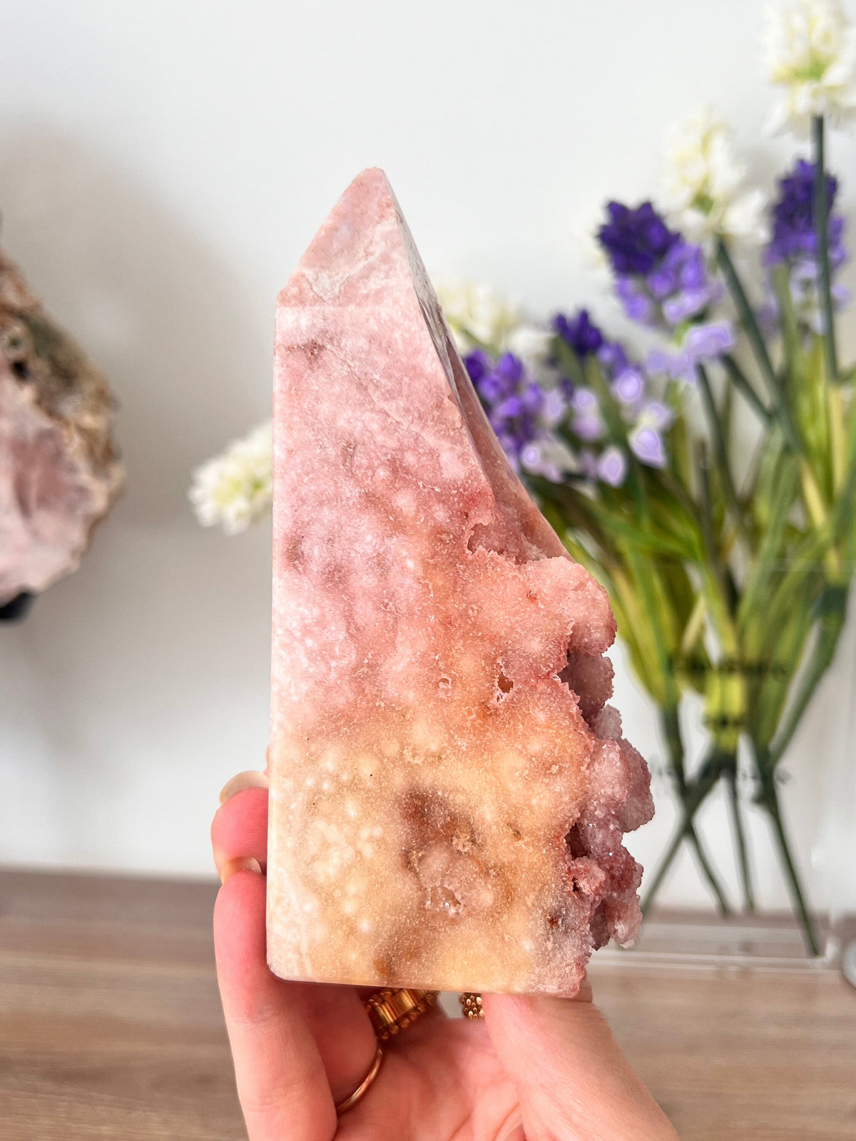 Drusy Pink Amethyst Crystal Point Tower