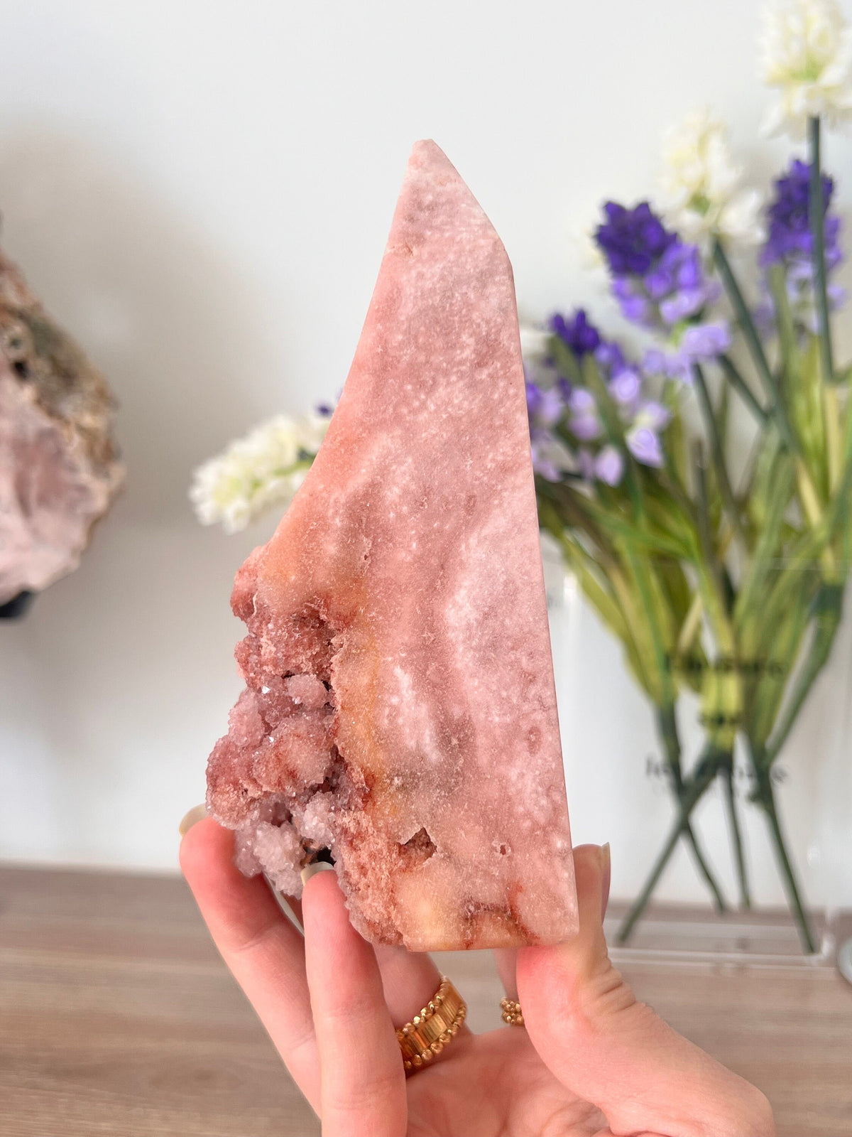 Drusy Pink Amethyst Crystal Point Tower