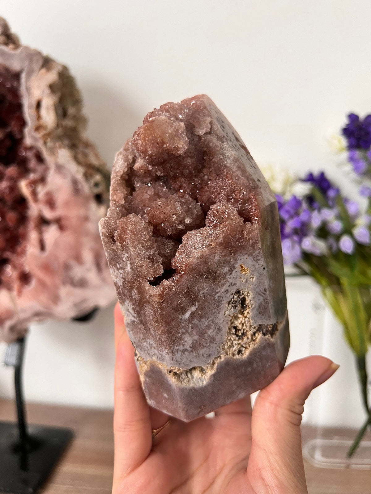 Drusy Pink Amethyst Crystal Tower, Self Standing (647g)