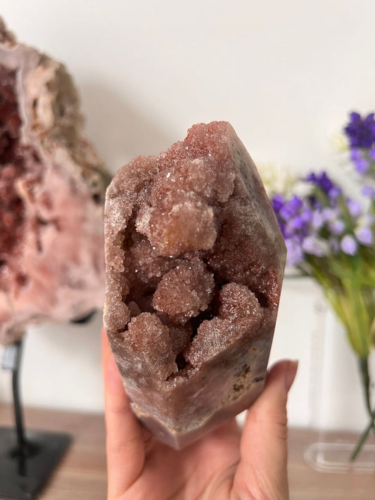 Drusy Pink Amethyst Crystal Tower, Self Standing (647g)