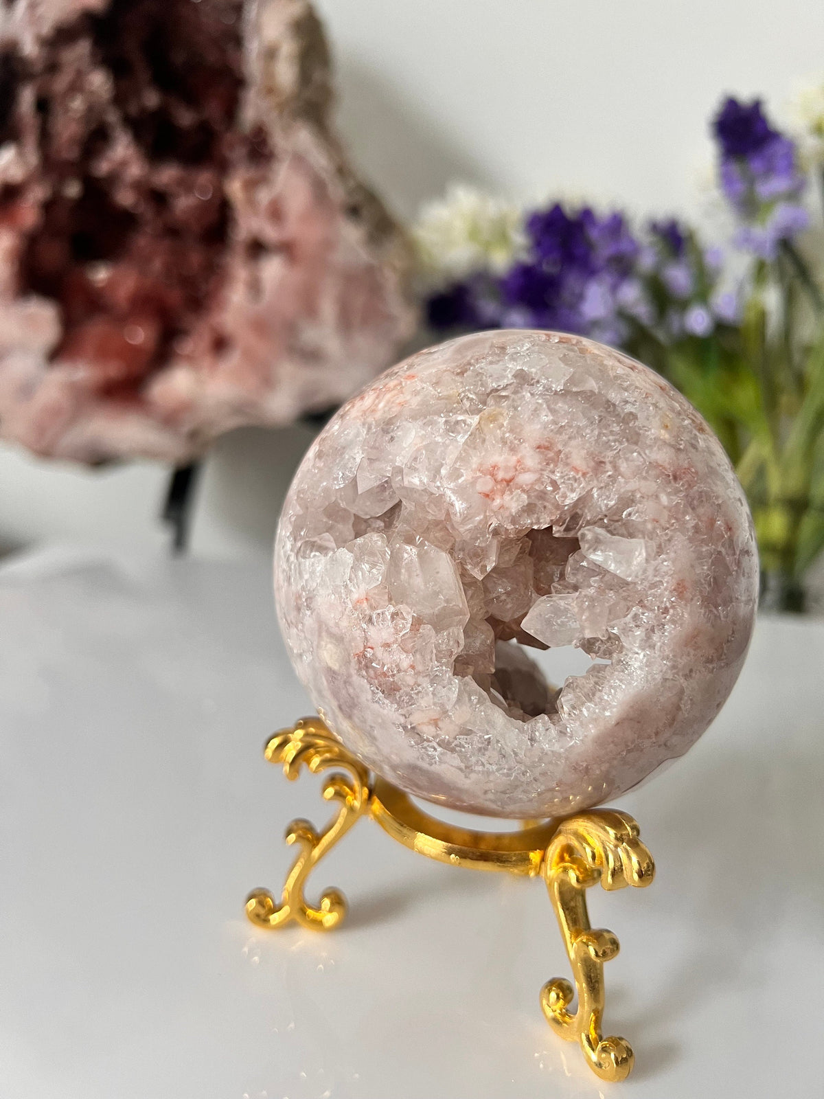 Drusy Pink Amethyst Sphere, Quartz Crystal (79mm, 465g)