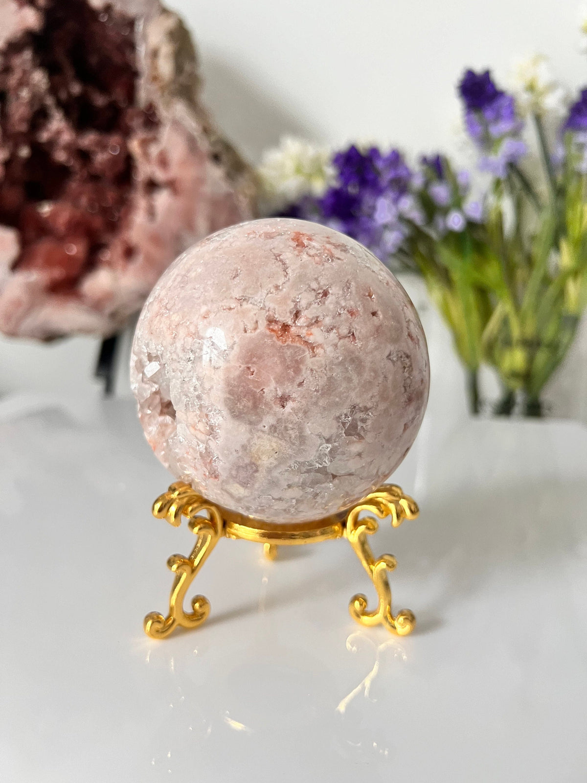 Drusy Pink Amethyst Sphere, Quartz Crystal (79mm, 465g)