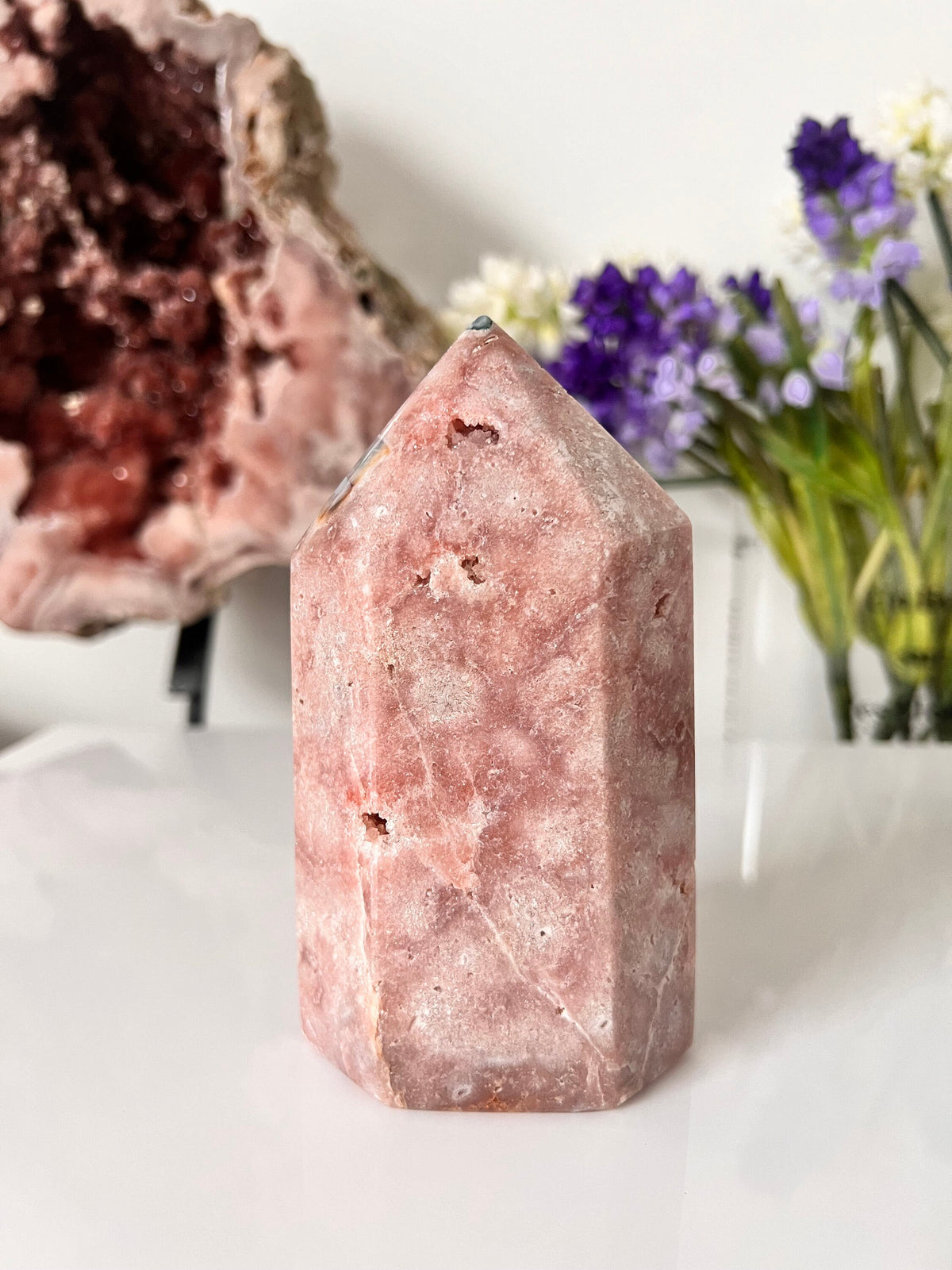 Pink Amethyst Tower with Drusy Pockets