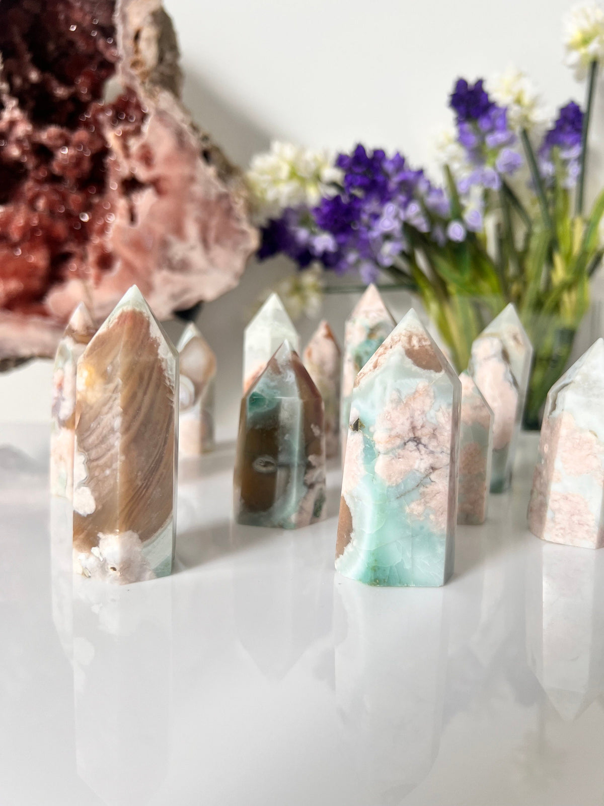 Green Flower Agate Crystal Point/ Flower Agate Points / Mini Crystal Points / Crystal Tower