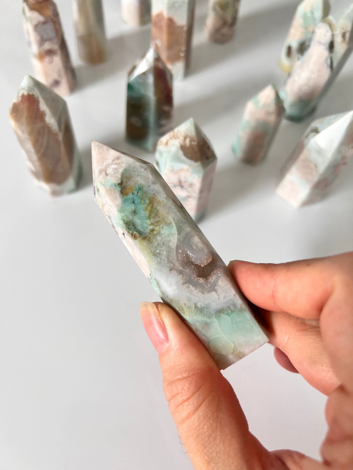 Green Flower Agate Crystal Point/ Flower Agate Points / Mini Crystal Points / Crystal Tower