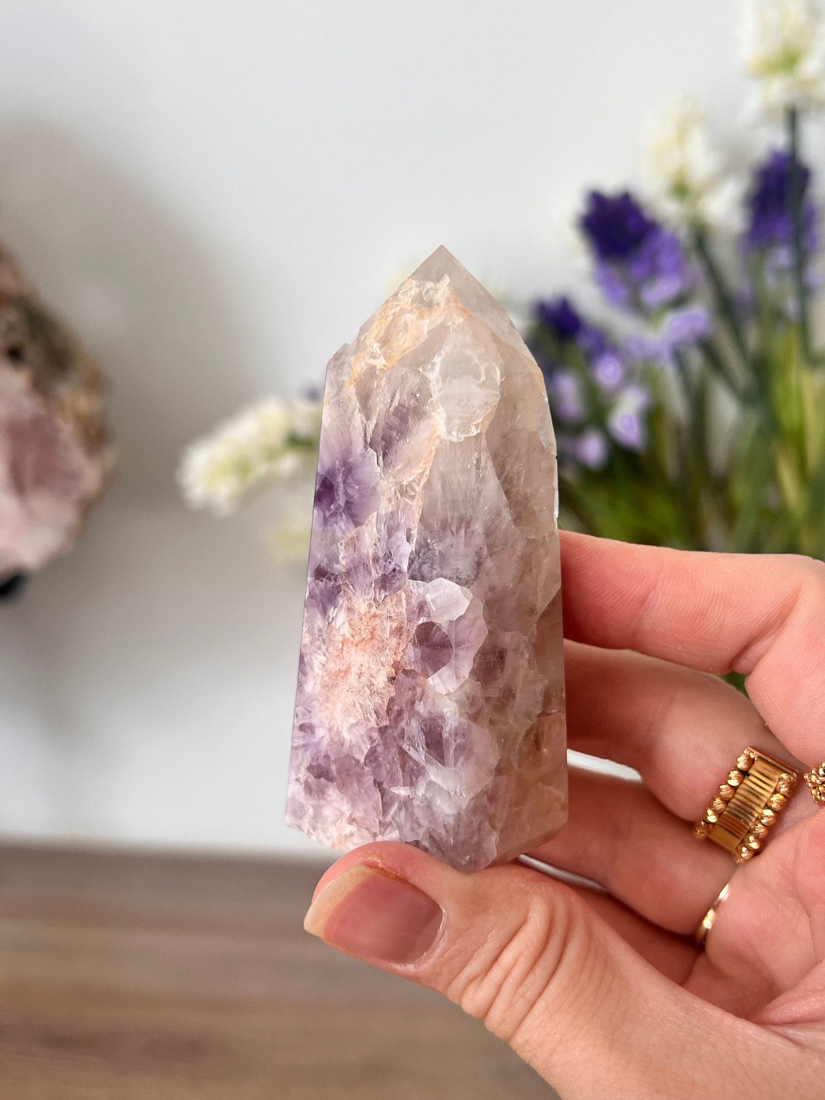 Pink Amethyst Crystal Point with Quartz Hues