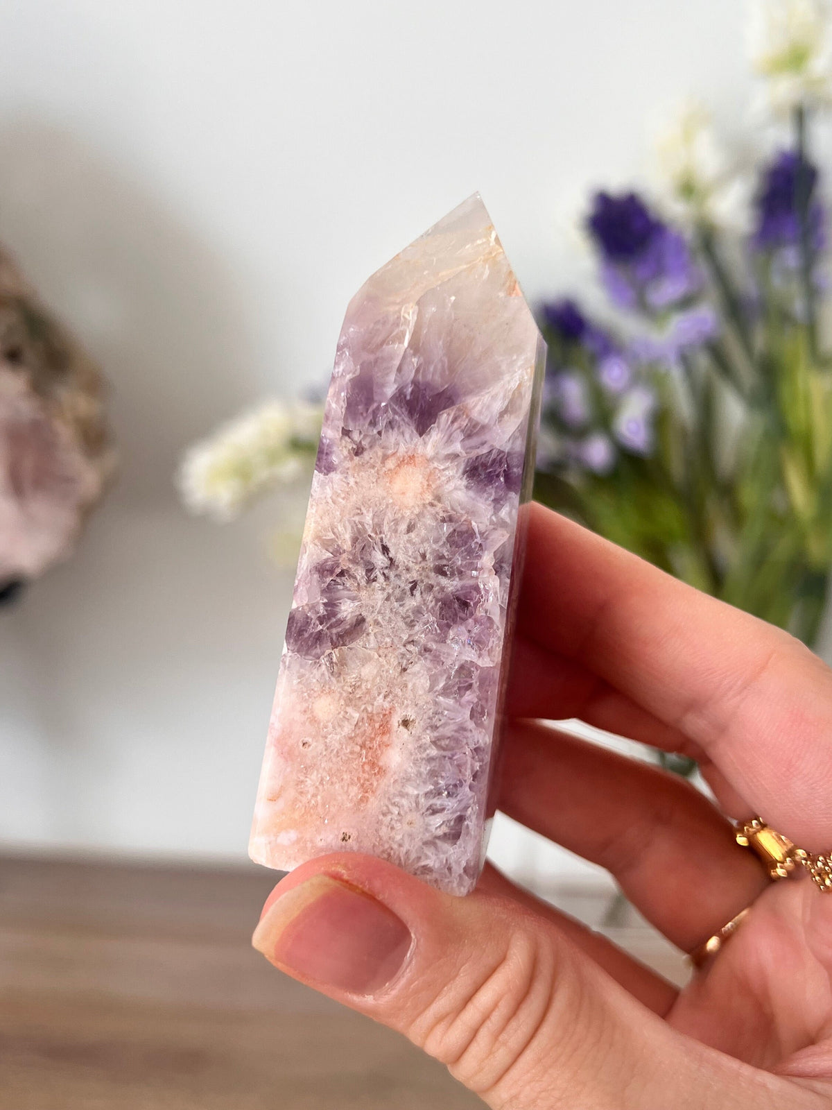 Pink Amethyst Crystal Point with Quartz Hues