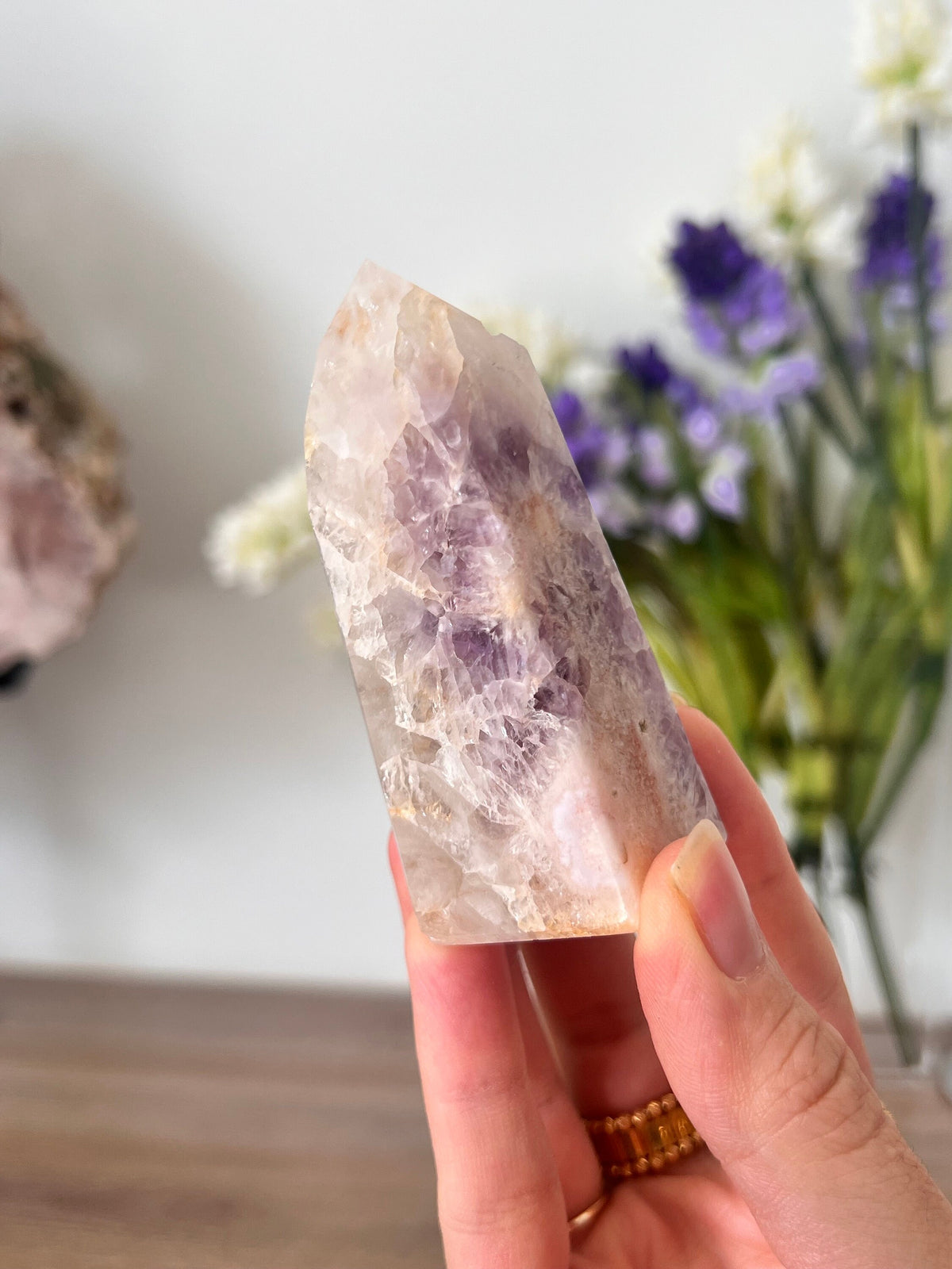 Pink Amethyst Crystal Point with Quartz Hues