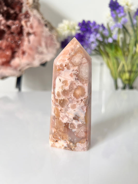 Lacey Flower Agate Crystal Tower