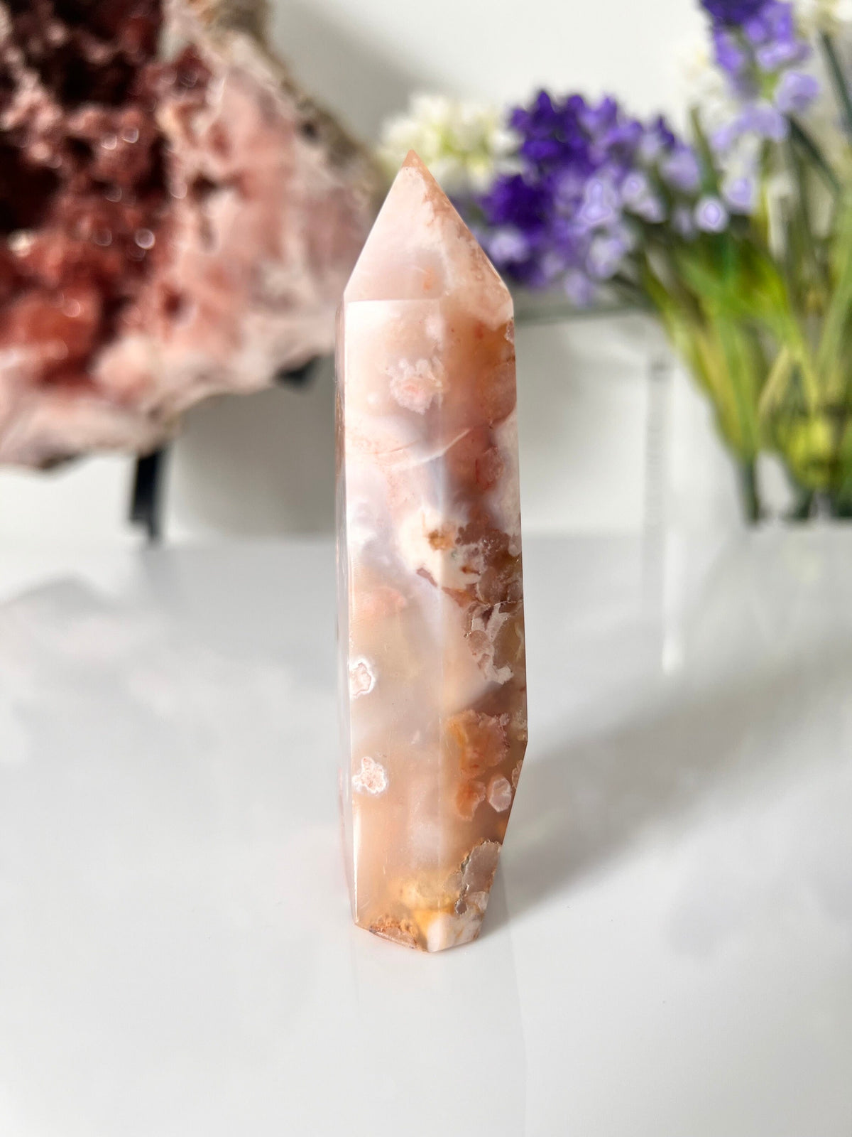 Lacey Flower Agate Crystal Tower