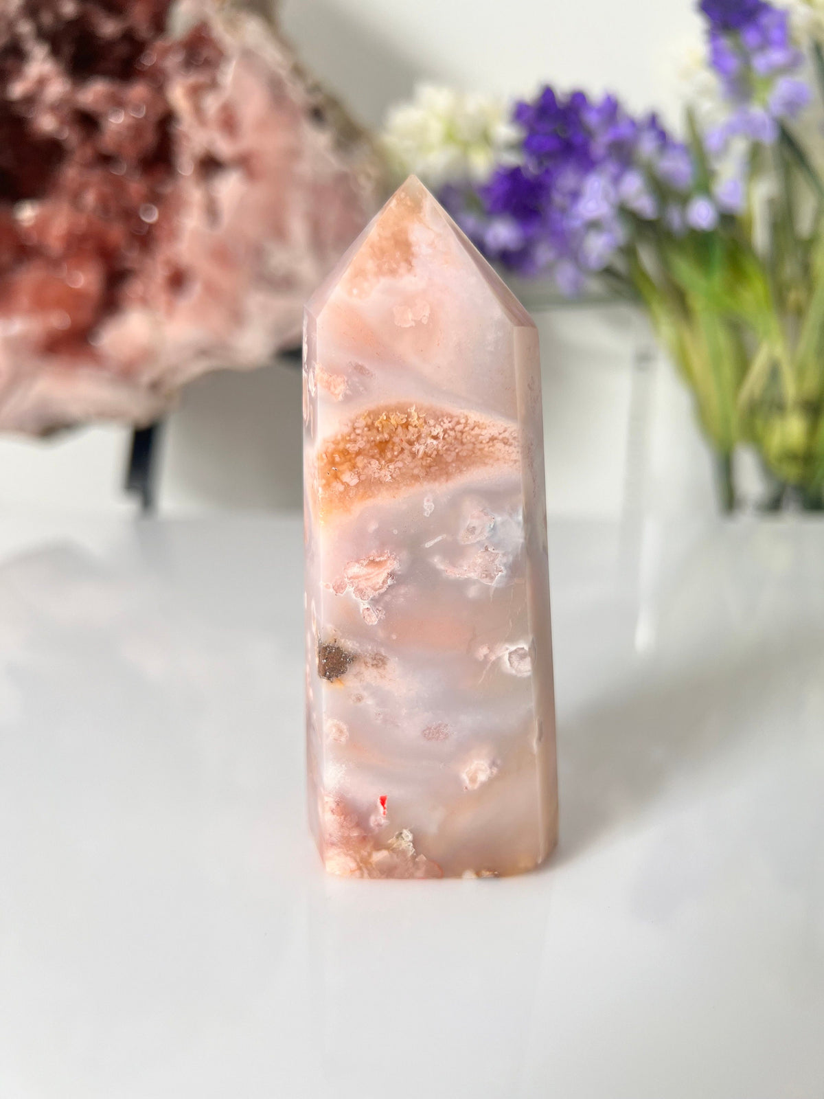 Lacey Flower Agate Crystal Tower