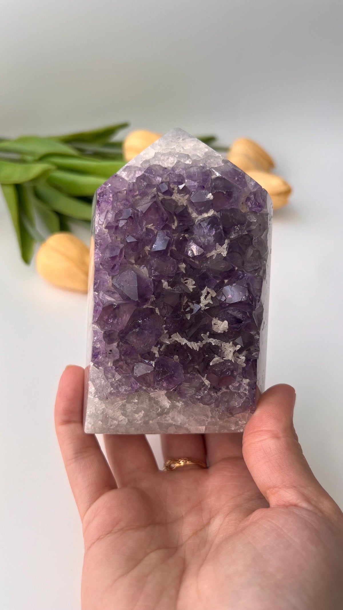 Natural Drusy Amethyst Tower with Orca Agate