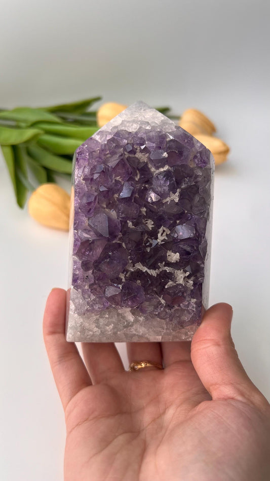 Natural Drusy Amethyst Tower with Orca Agate