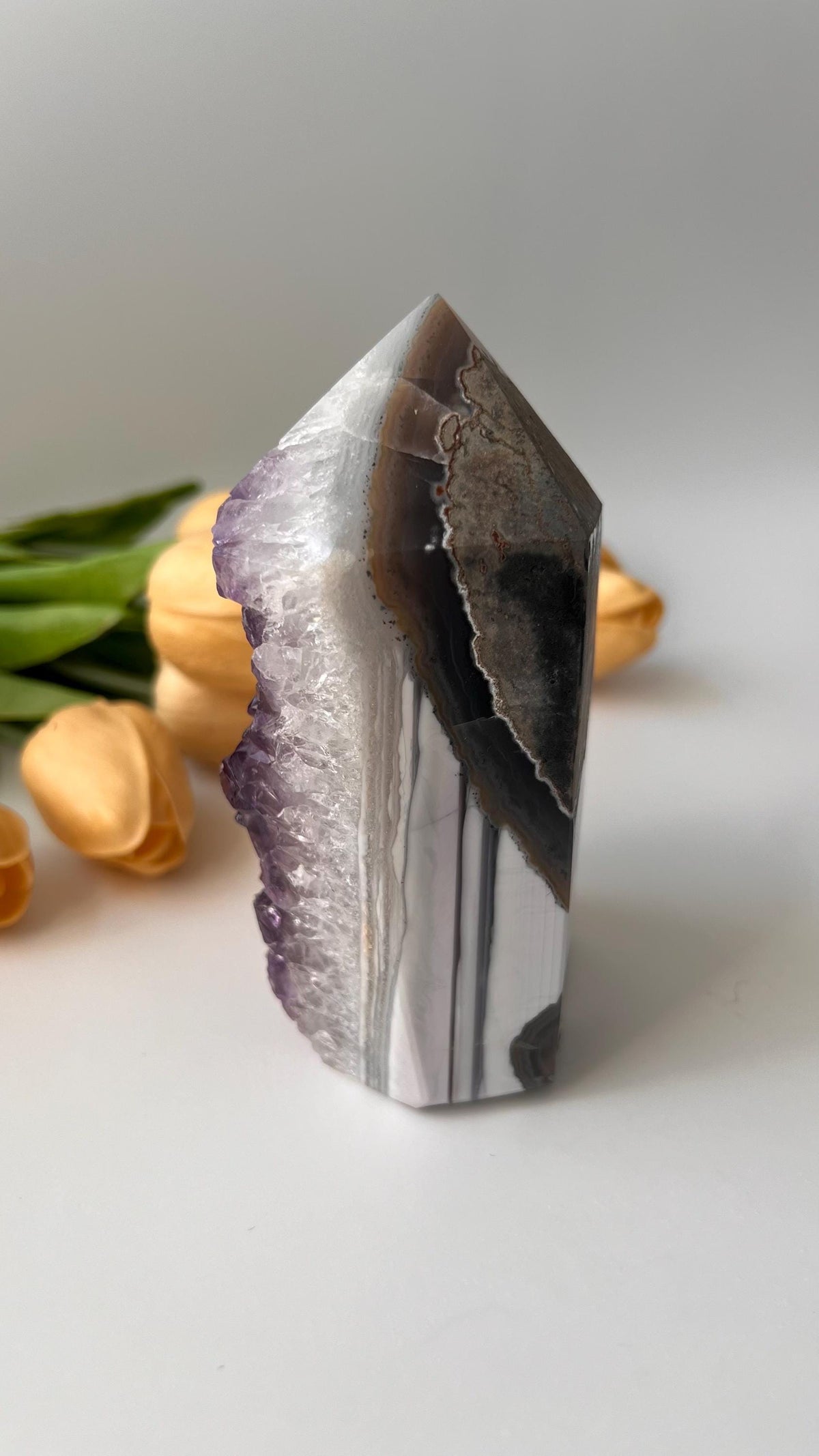 Natural Drusy Amethyst Tower with Orca Agate