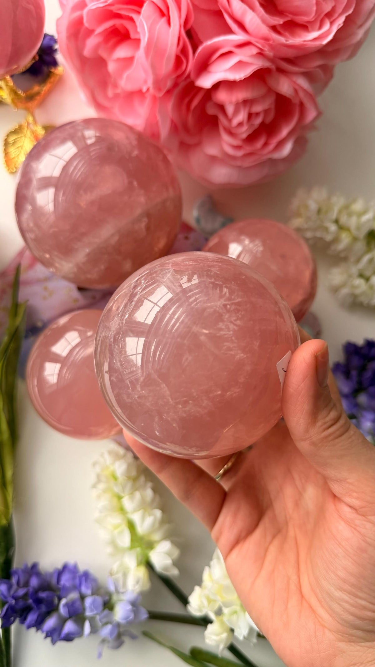 Gemmy Star Rose Quartz Sphere – Madagascar Rose Quartz / High Quality Rose Qaurtz #A6