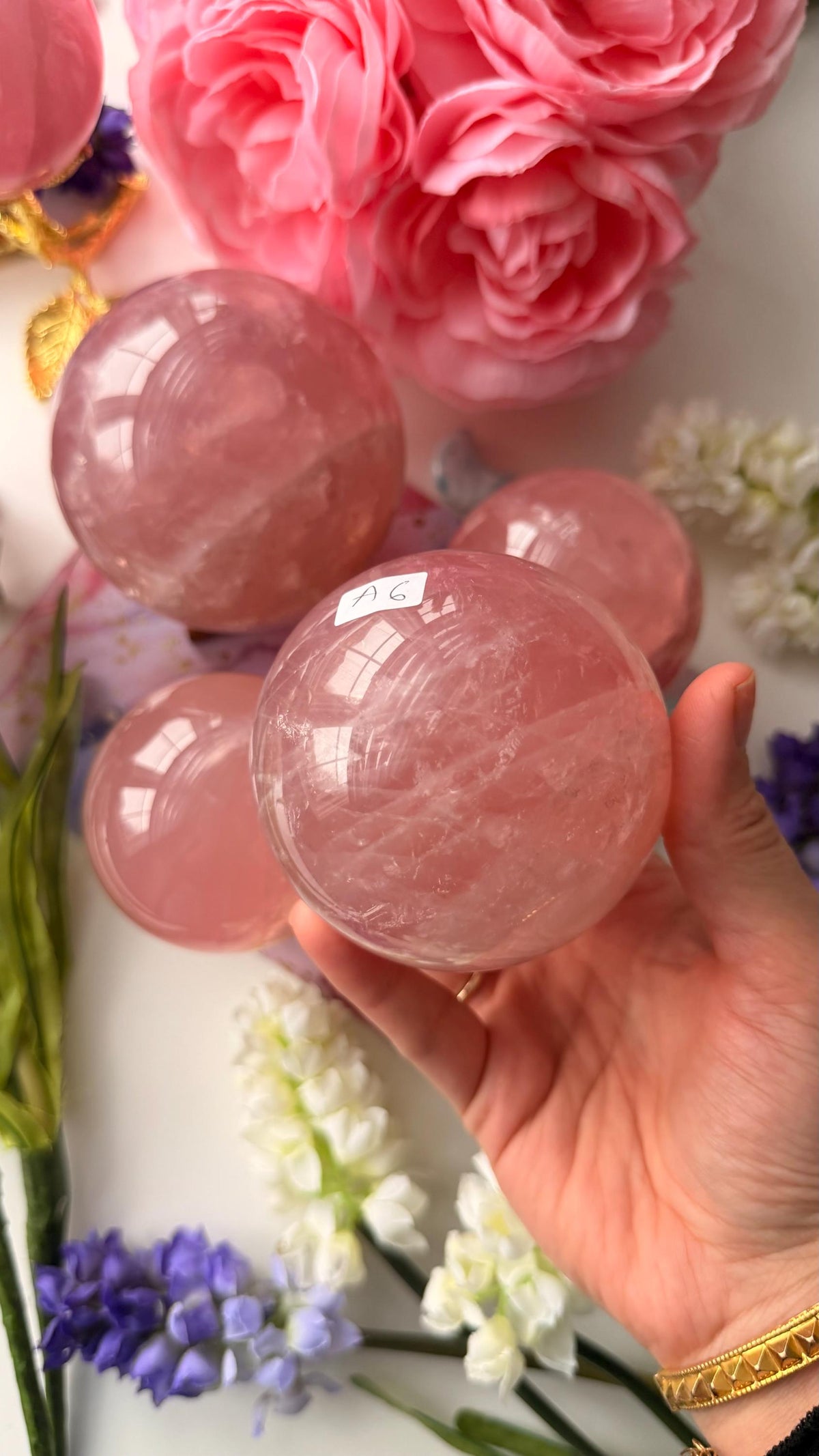 Gemmy Star Rose Quartz Sphere – Madagascar Rose Quartz / High Quality Rose Qaurtz #A6