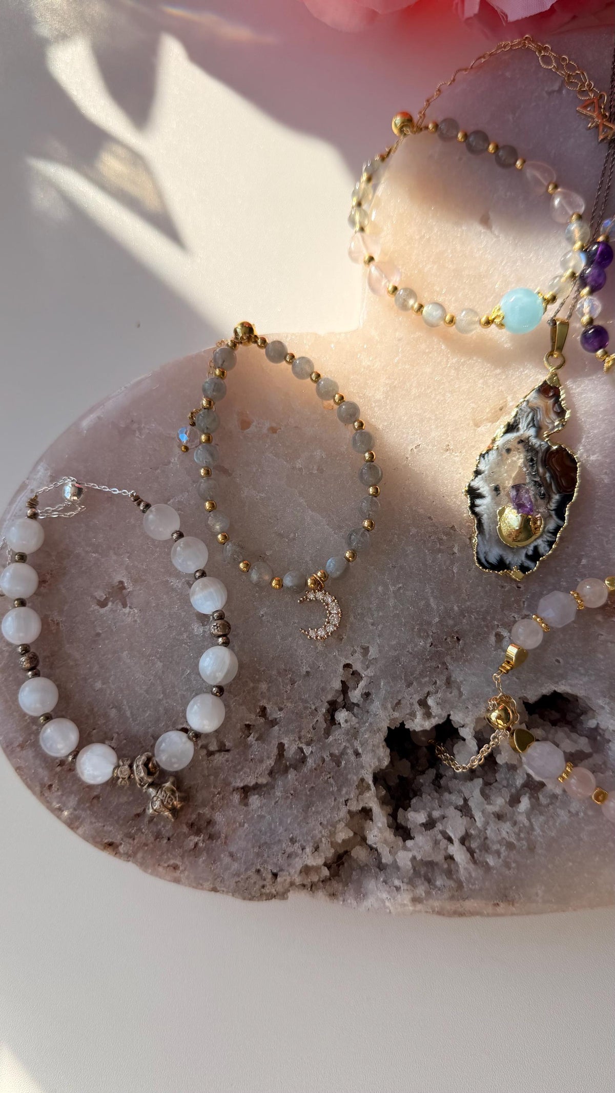 Crystal Bracelets- Amethyst, Rose Quartz, Moonstone Gemstone Bracelets with Charms