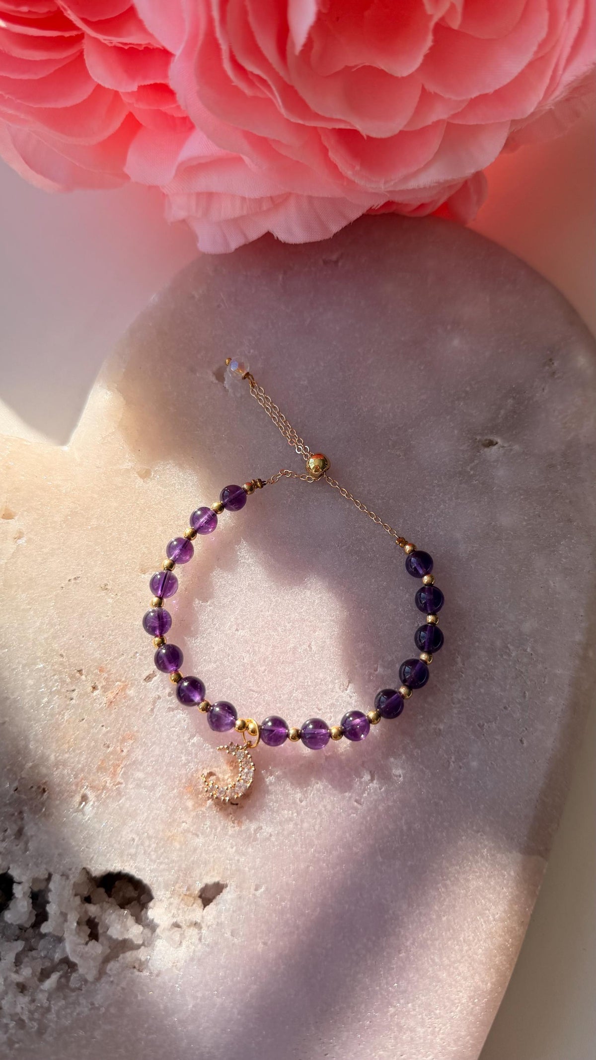 Crystal Bracelets- Amethyst, Rose Quartz, Moonstone Gemstone Bracelets with Charms