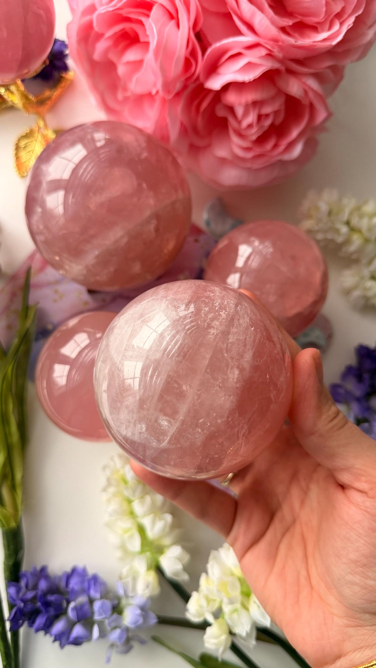 Gemmy Star Rose Quartz Sphere – Madagascar Rose Quartz / High Quality Rose Qaurtz #A6