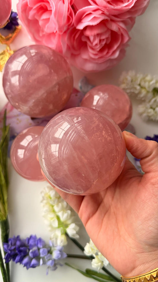 Gemmy Star Rose Quartz Sphere – Madagascar Rose Quartz / High Quality Rose Qaurtz #A6