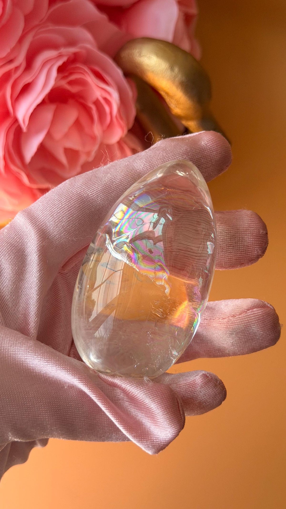Rainbow Clear Quartz Egg (72x40mm) – Rainbows Inside Crystal Sphere