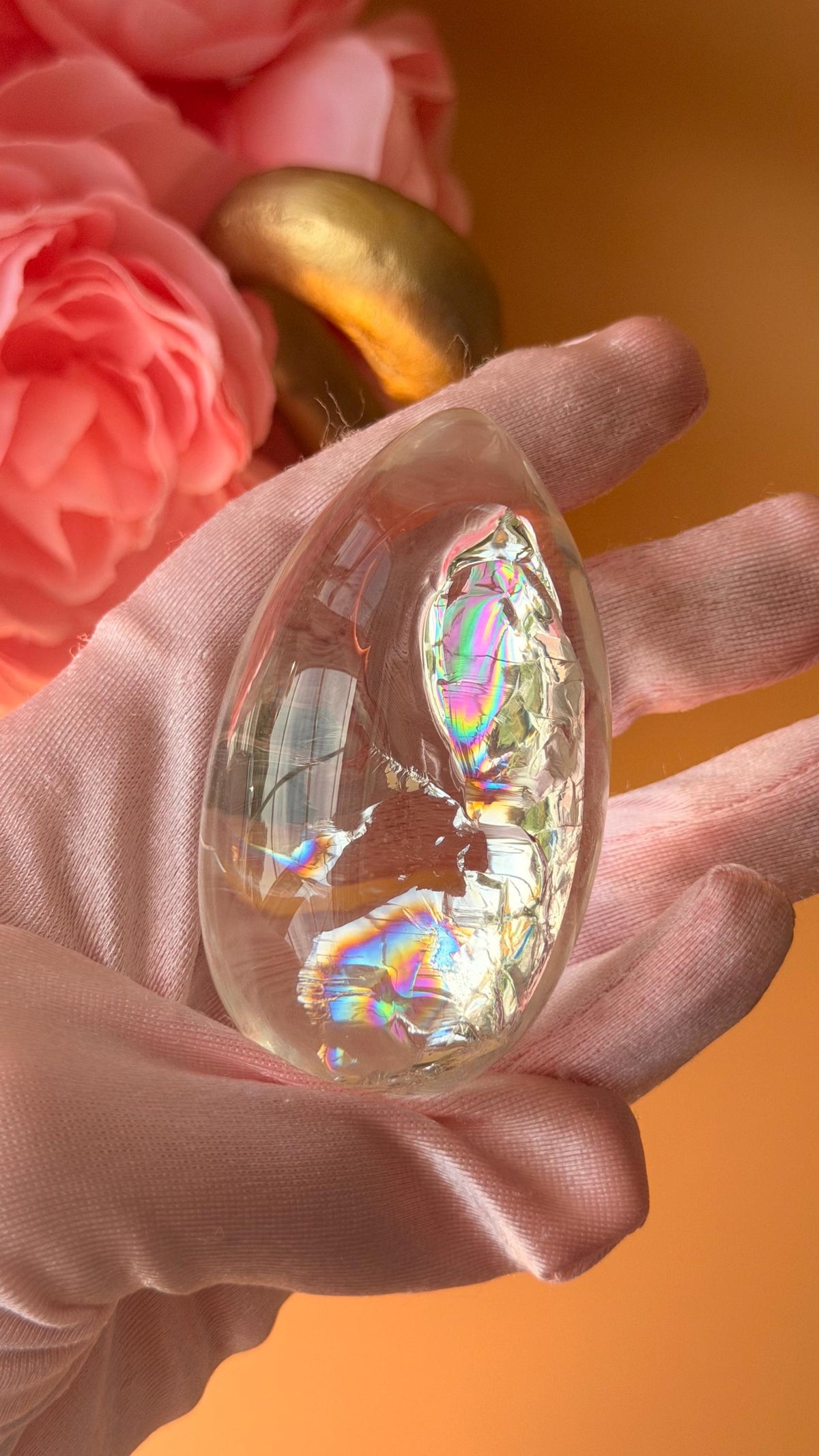 Rainbow Clear Quartz Egg (72x40mm) – Rainbows Inside Crystal Sphere
