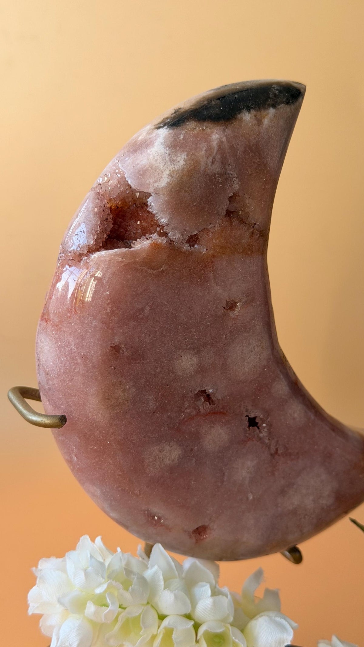 Pink Amethyst moon on a golden stand