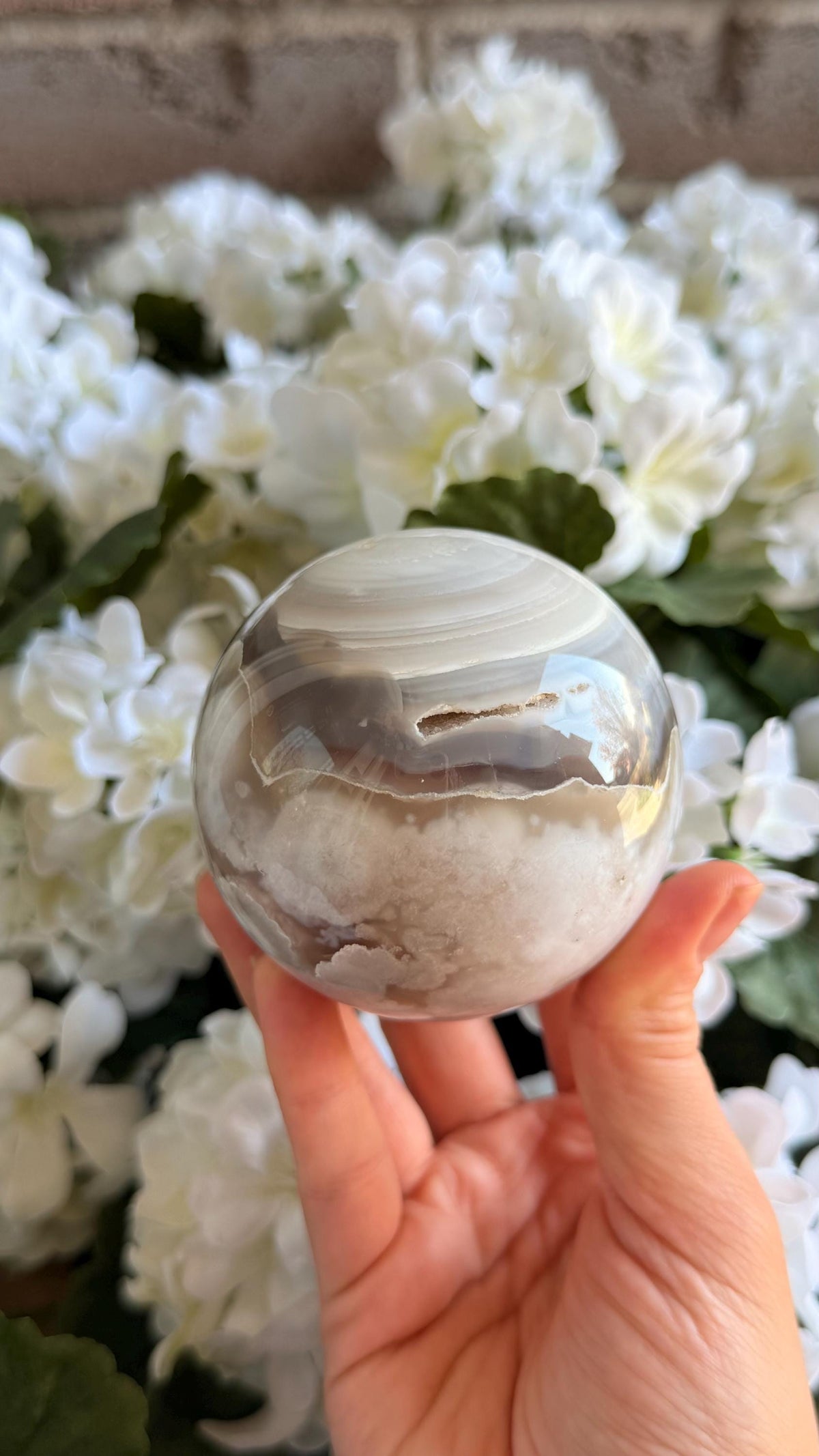 Flower Agate Sphere Crystal – Planet Pattern Home Decor