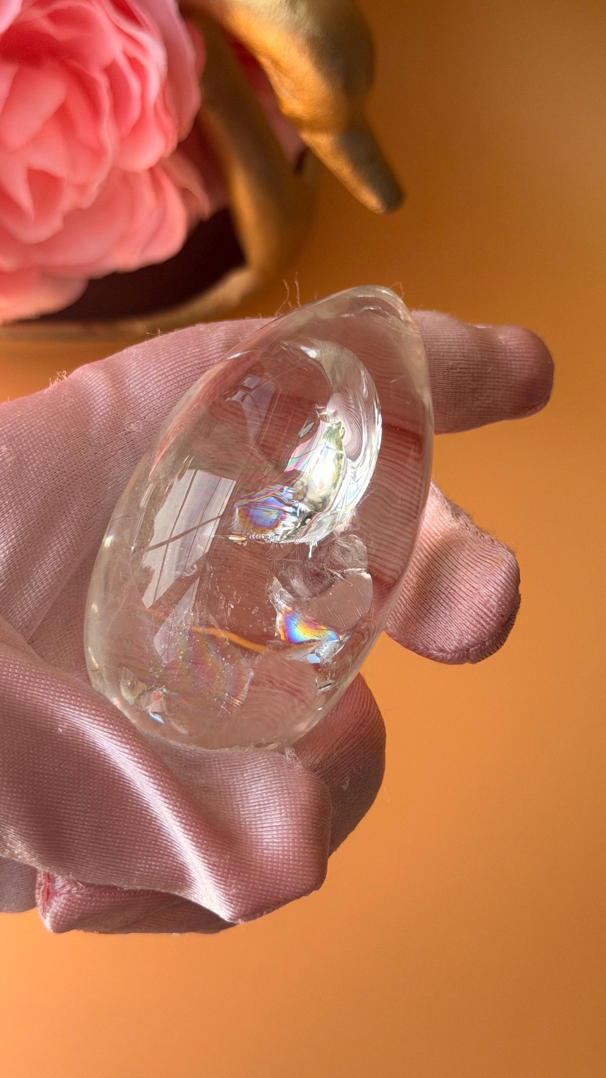 Rainbow Clear Quartz Egg (72x40mm) – Rainbows Inside Crystal Sphere
