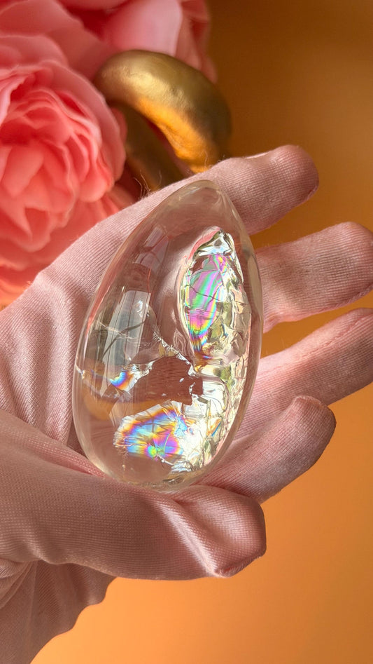 Rainbow Clear Quartz Egg (72x40mm) – Rainbows Inside Crystal Sphere
