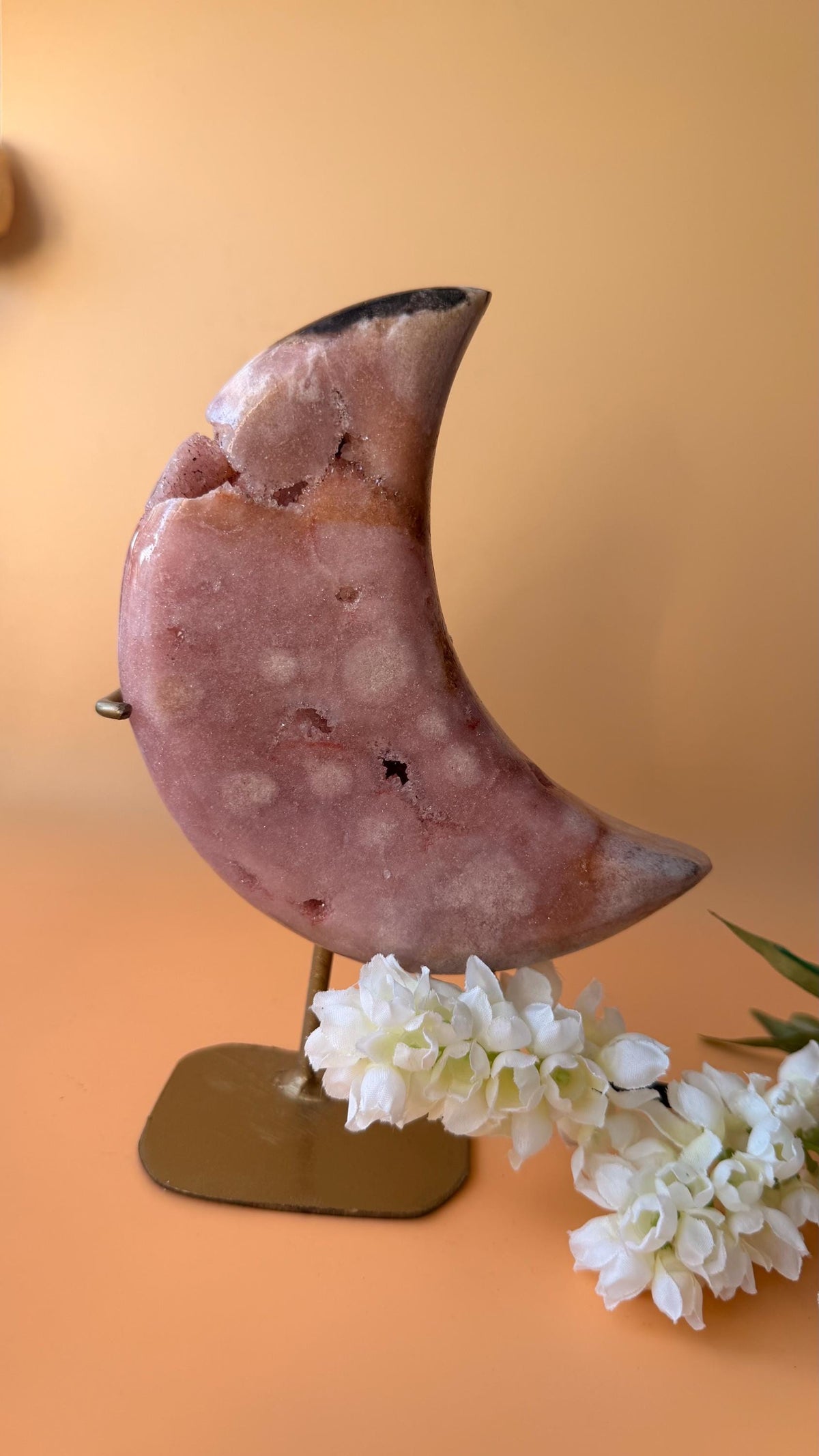 Pink Amethyst moon on a golden stand
