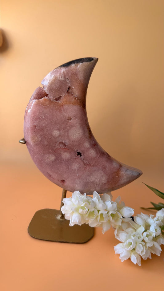 Pink Amethyst moon on a golden stand