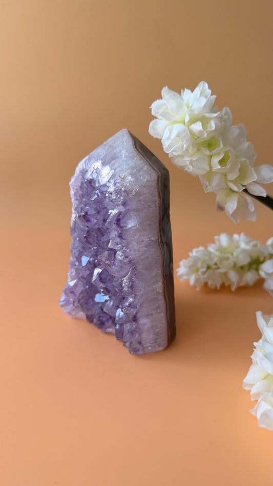 Gemmy Drusy Amethyst Tower with Orca Agate