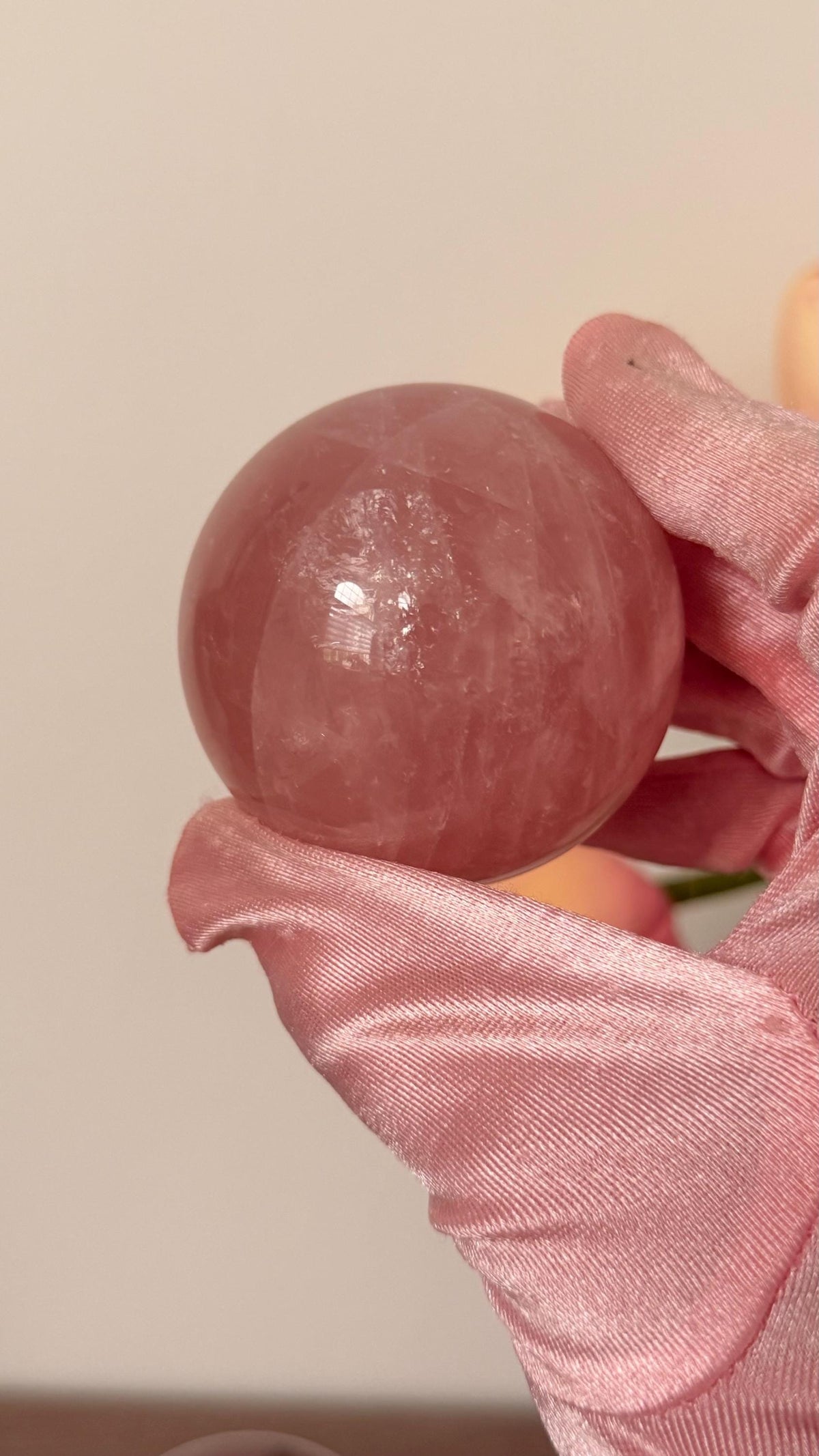 High quality gemmy star Rose Quartz Sphere – Madagascar #L